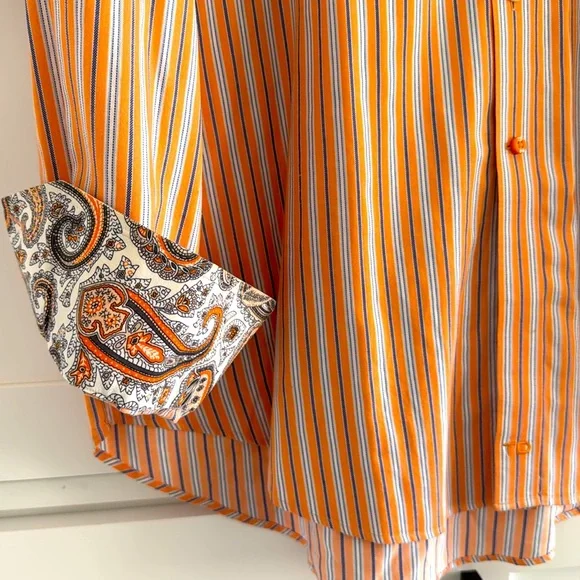 Men’s Thomas Dean Orange and White Casual Button Down Shirt XL TG